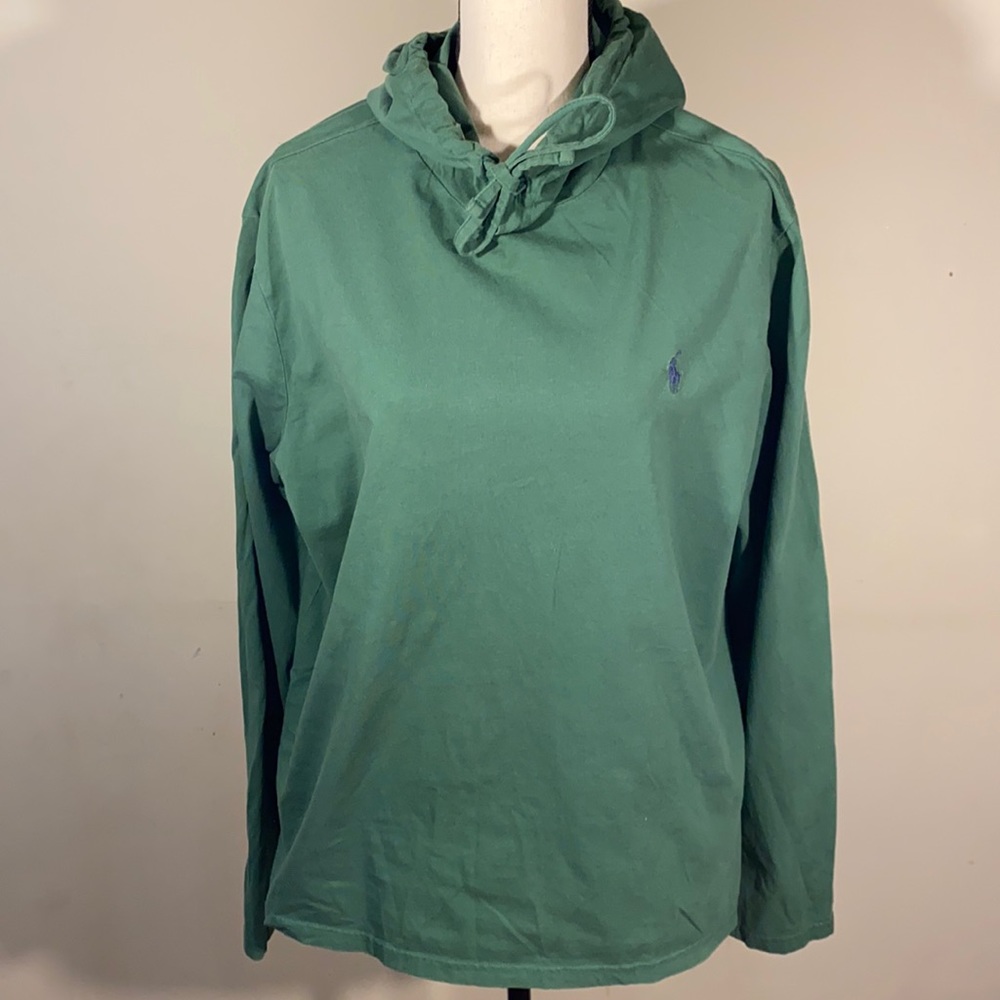 Pre loved  Men’s green along sleeve polo shirt with hood size L